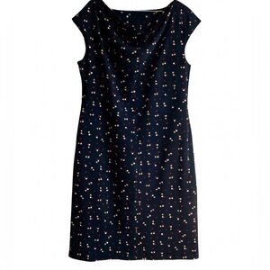 Tommy Hilfiger Navy Polka Dot Cowl Neck Shift Dress Cap Sleeve, Large